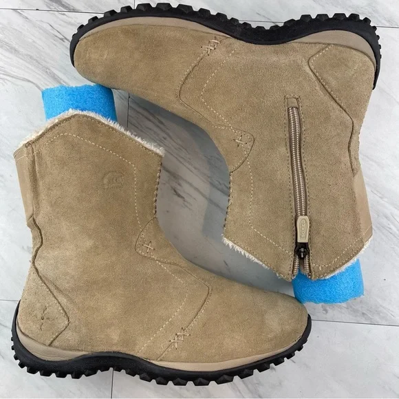 •Sorel Womens 8 Tan Sand Beige Maribel Suede Boots Thinsulate Waterproof - Picture 2 of 13